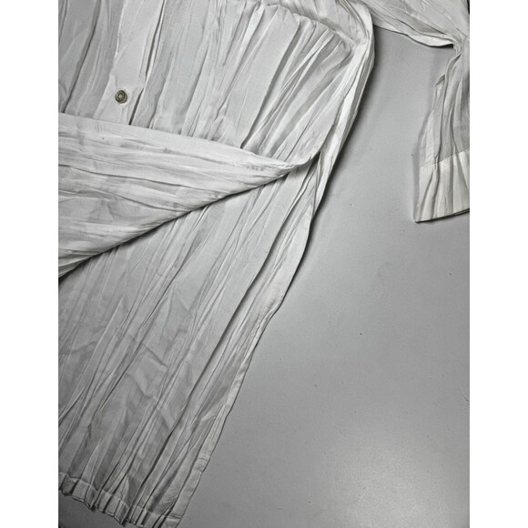 Les Copains White Pleated Crinkle Shirt Dress Tunic EU 48 US 12 Sheer Minimalist - Picture 9 of 16